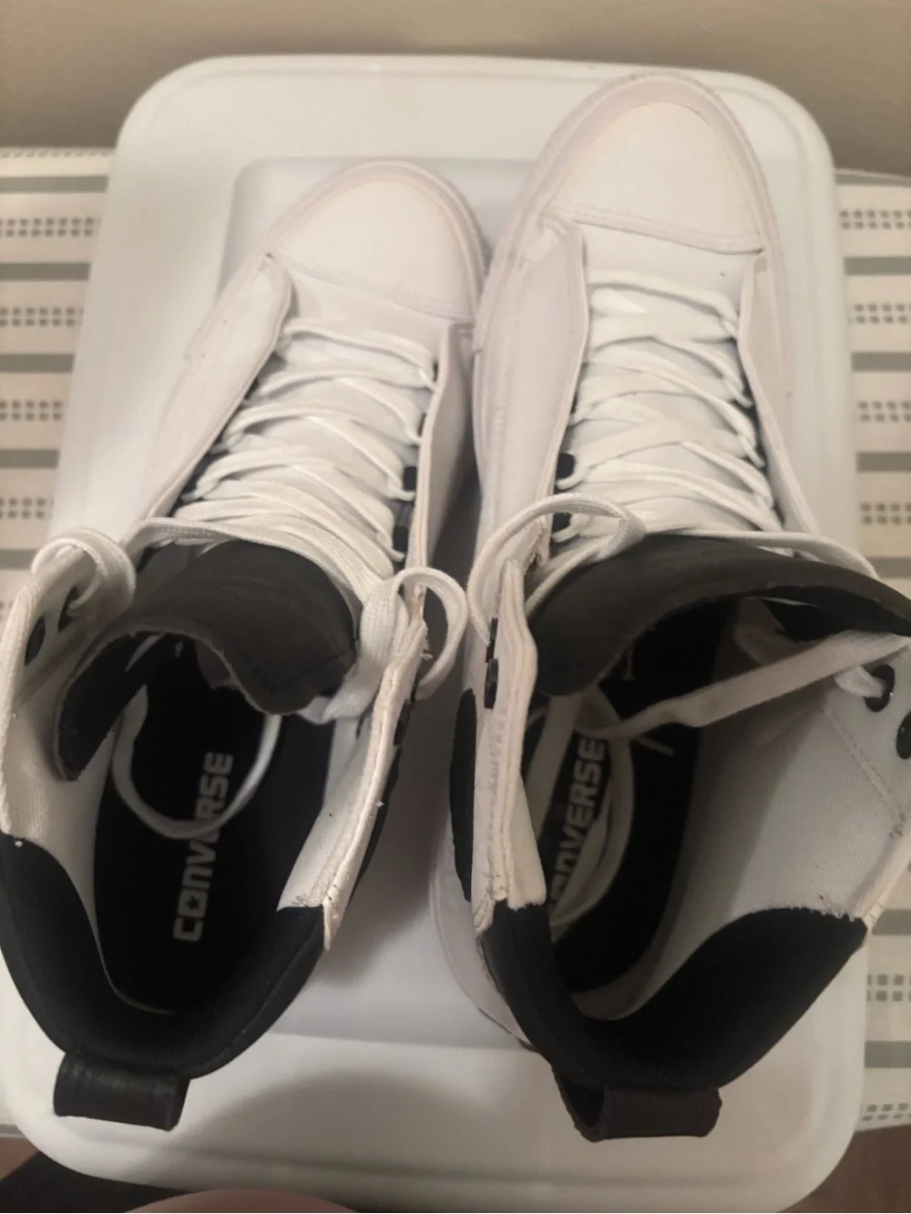 Converse All Star High Top White Black Leather Sneakers Men’s Size 8.5 - Picture 7 of 8